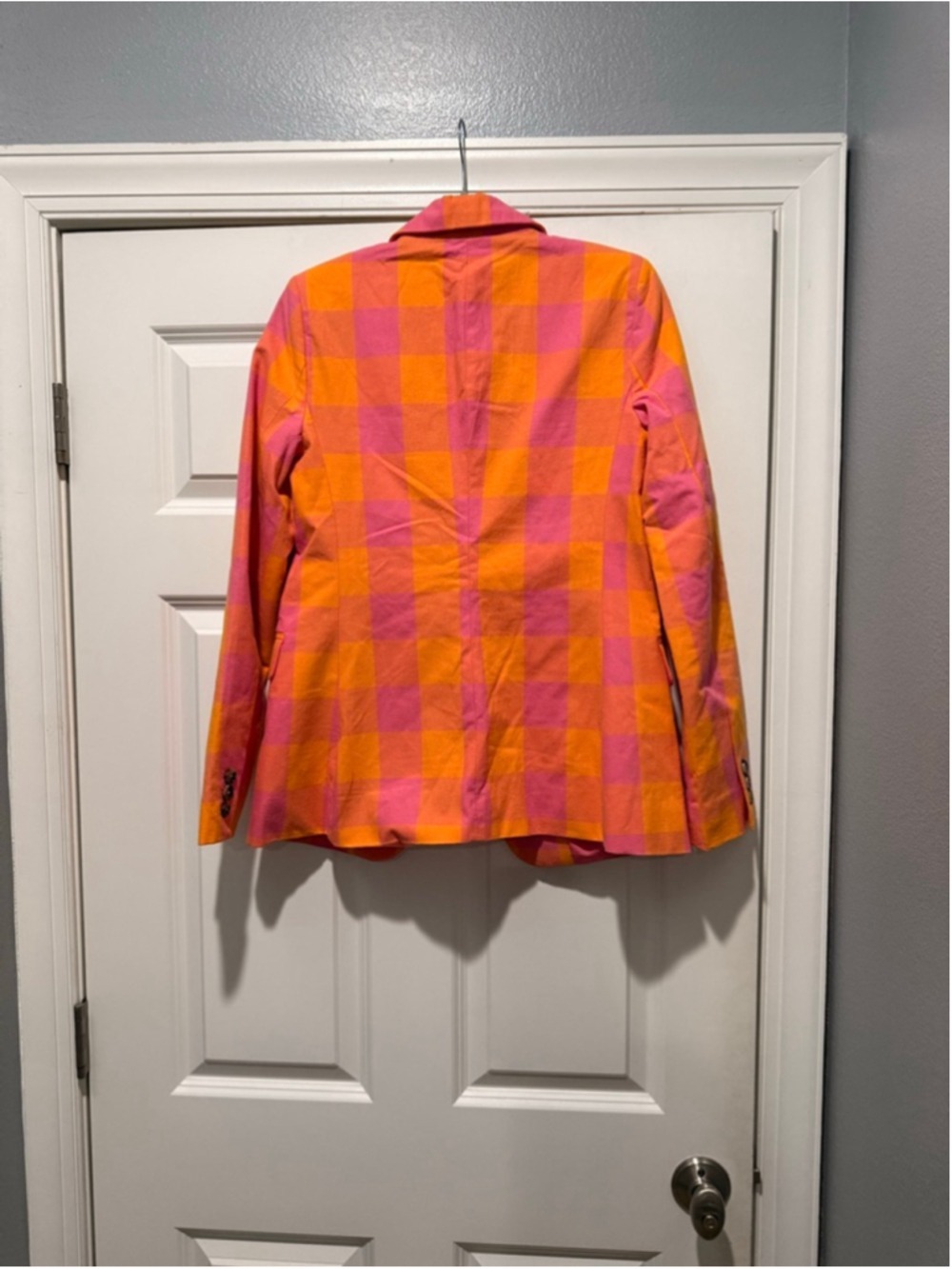 Women's FREE ASSEMBLY Orange Pink Plaid Blazer S - Picture 4 of 7